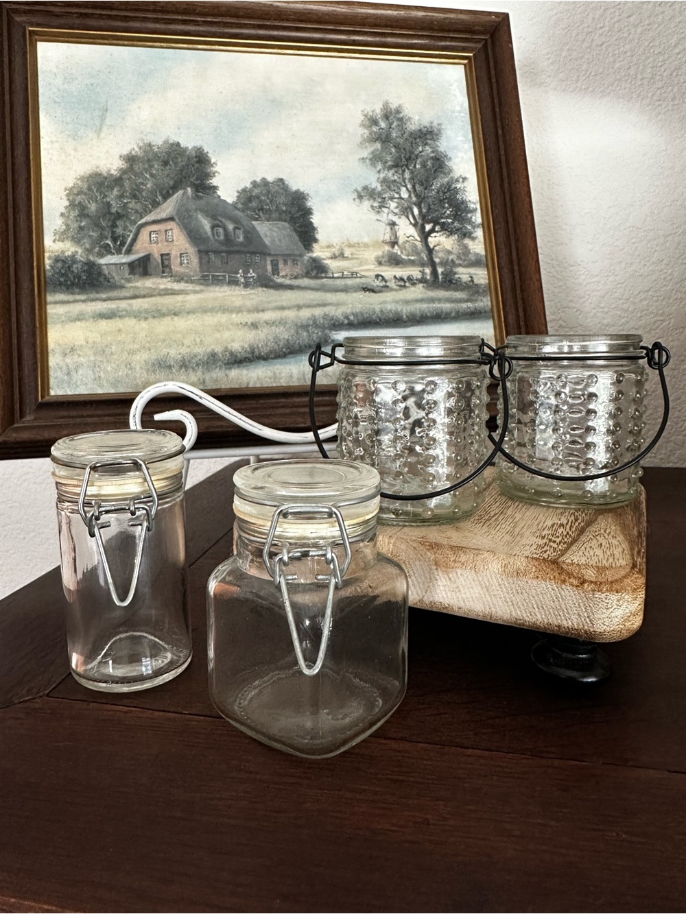 SET of 4 Mini Decor Glass Canisters Jars Hobnail Glass Containers
